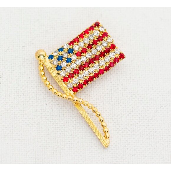 Vintage American Flag Rhinestone  Brooch - T14 - Picture 1 of 2